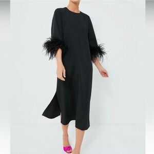 Tuckernuck Black Long Sleeve Dress with Feather Detail